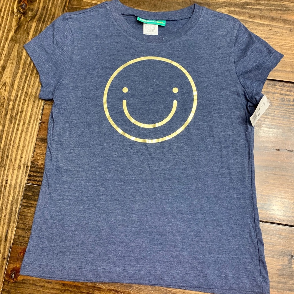Peace, Love & Tees Heather Blue Tee w/Gold Smiley